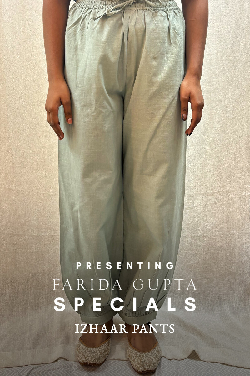 Green Handcrafted Cotton Izhaar Pants