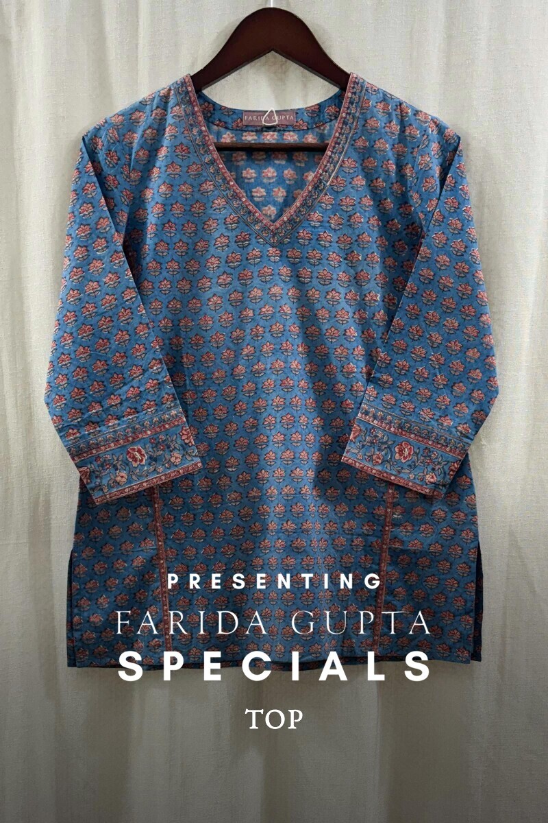 Blue Hand Block-Printed Top
