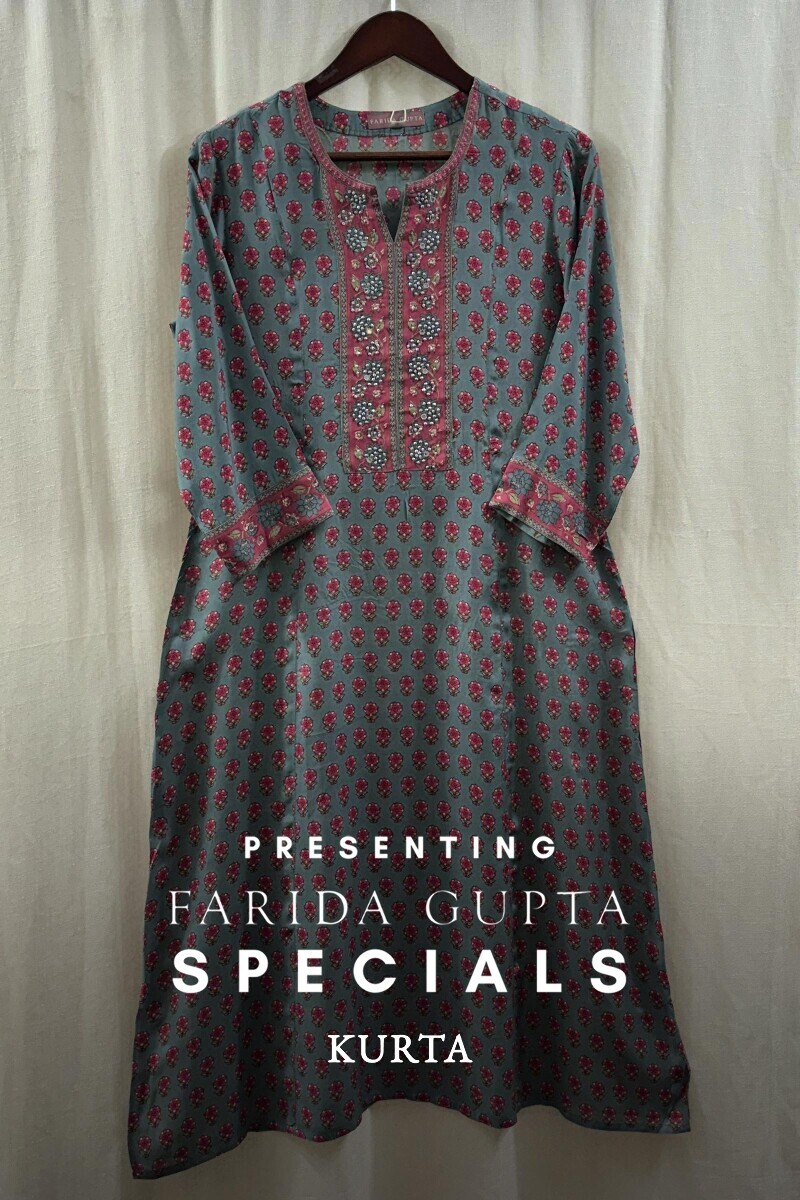 Blue Hand Block-Printed A-Line Modal Kurta