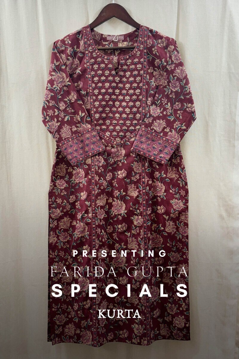 Maroon Hand Block-Printed Straight Kurta