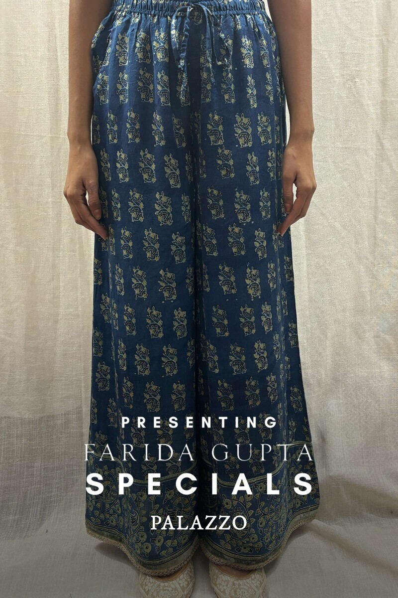 Blue Hand Block-Printed Viscose Palazzo