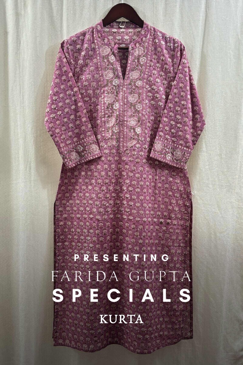 Purple Hand Block-Printed Straight Cotton Kurta