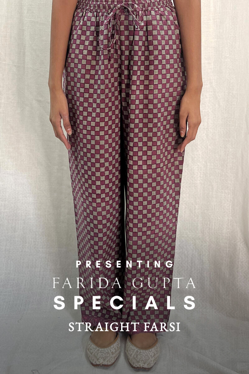 Grey Hand Block-Printed Cotton Straight Farsi