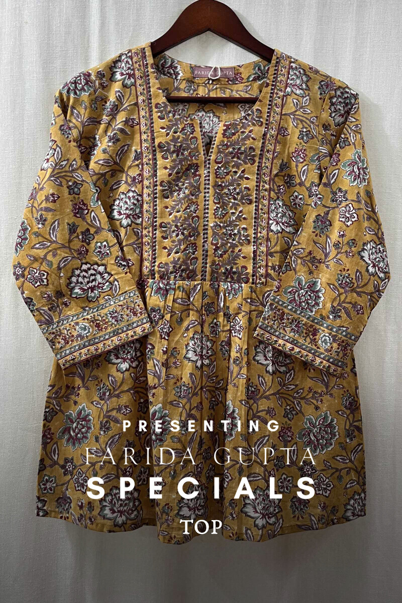 Yellow Hand Block-Printed Cotton Top