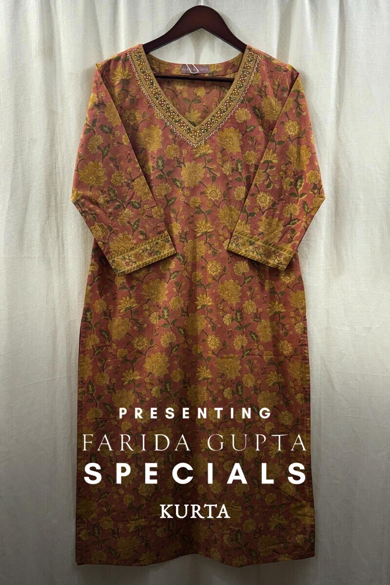 Pink Hand Block-Printed Straight Cotton Kurta