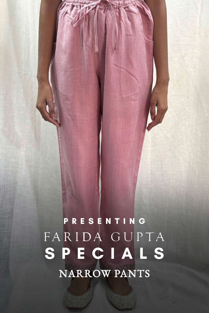 Pink Handcrafted Faux Wool Narrow Pants