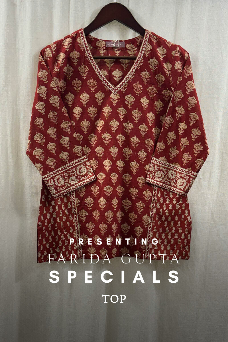 Red Hand Block-Printed Top