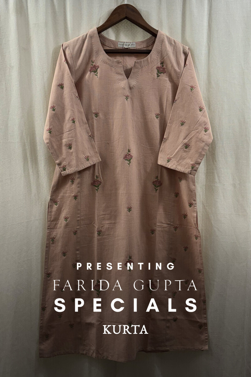 Peach Handcrafted Straight Cotton Flax Kurta
