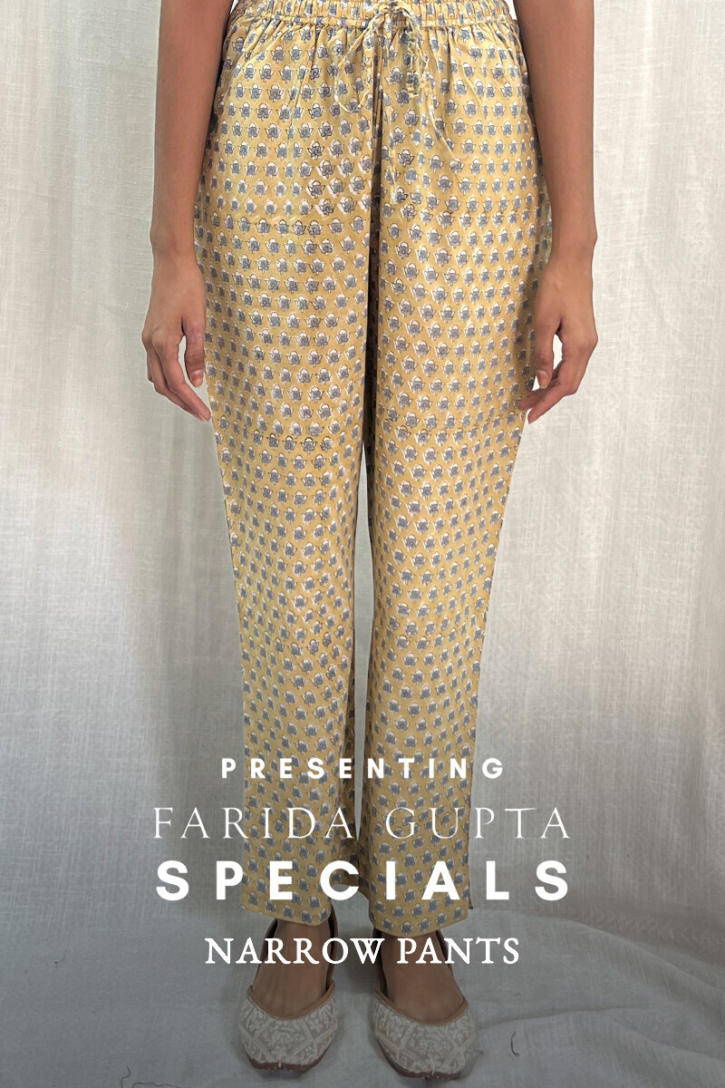 Yellow Hand Block-Printed Cotton Narrow Pants