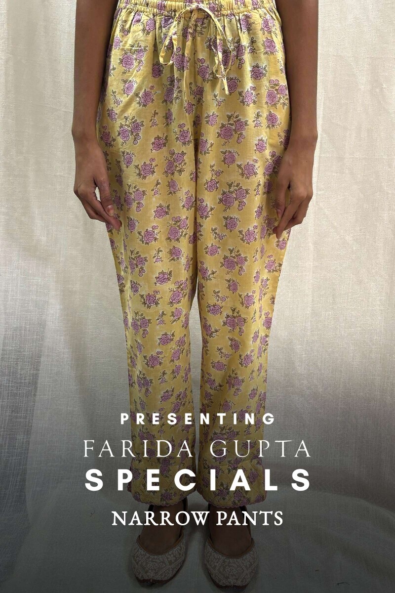 Yellow Hand Block-Printed Cotton Narrow Pants