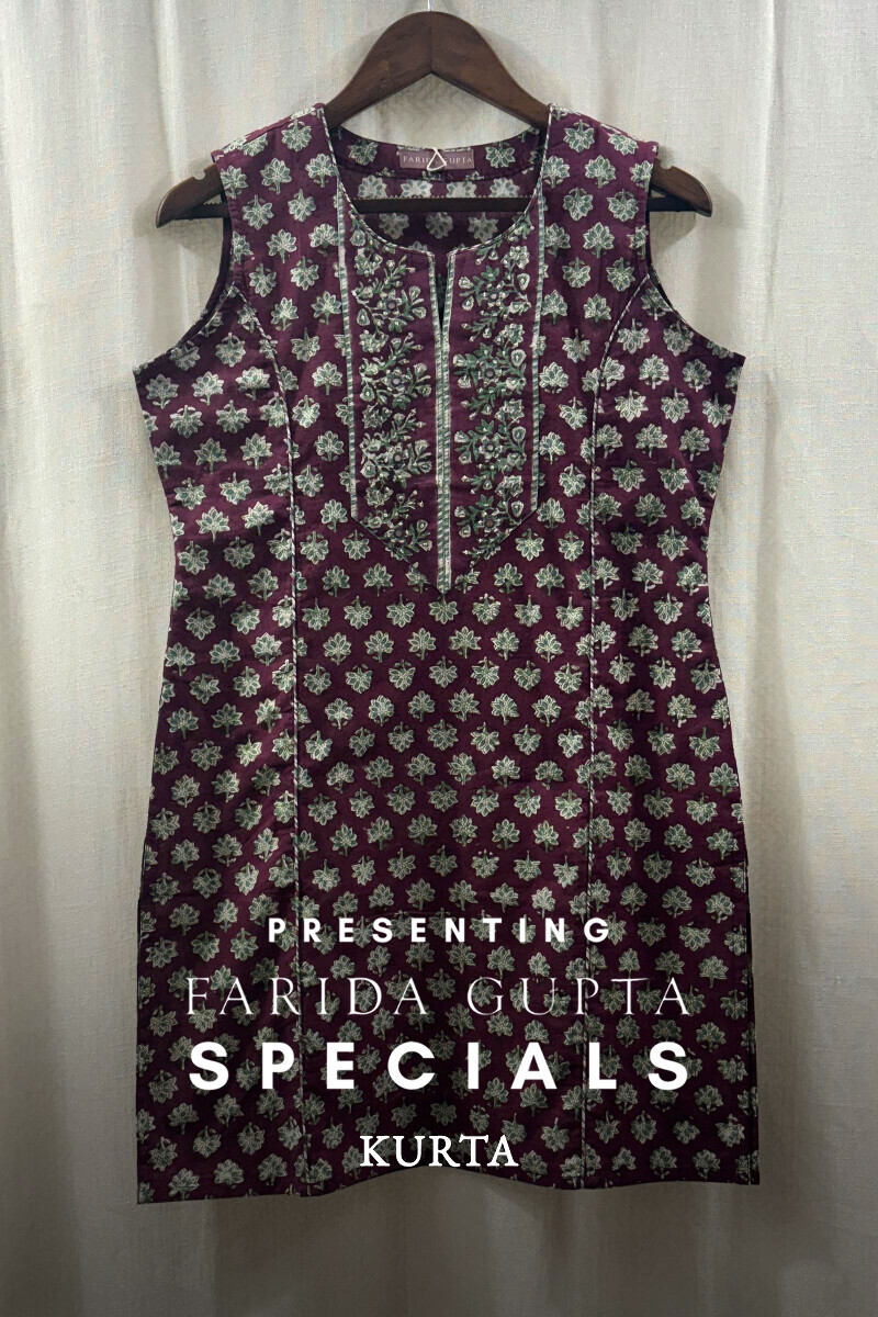 Maroon Hand Block-Printed Kurta