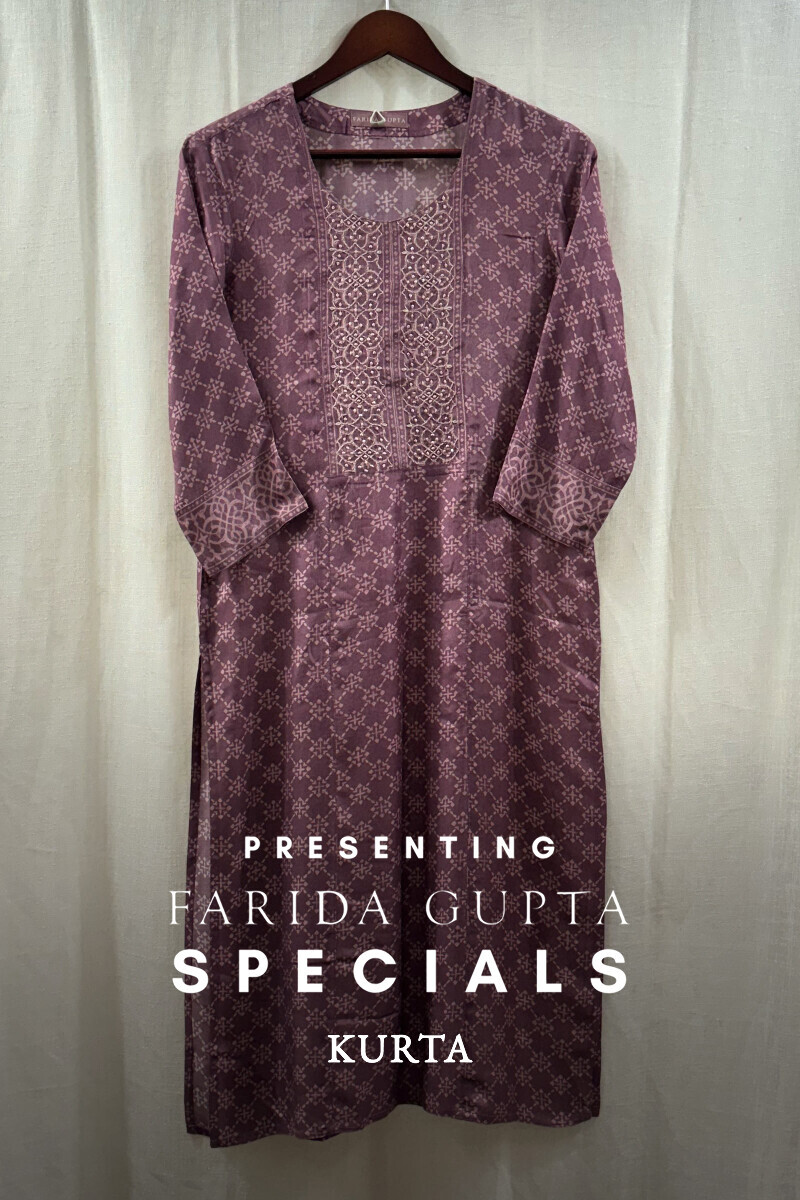 Purple Printed Straight Viscose Kurta