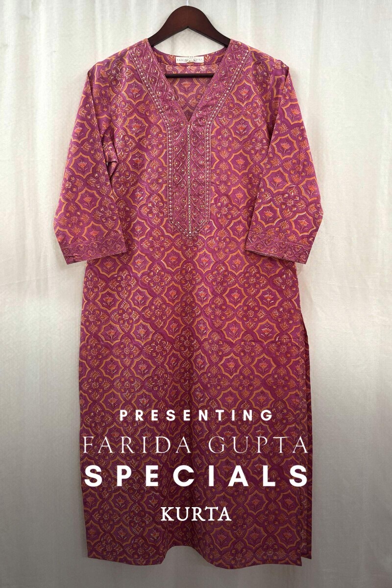 Purple Hand Block-Printed Kurta