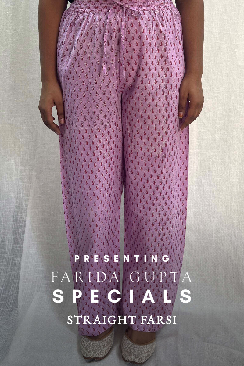 Pink Hand Block-Printed Cotton Straight Farsi