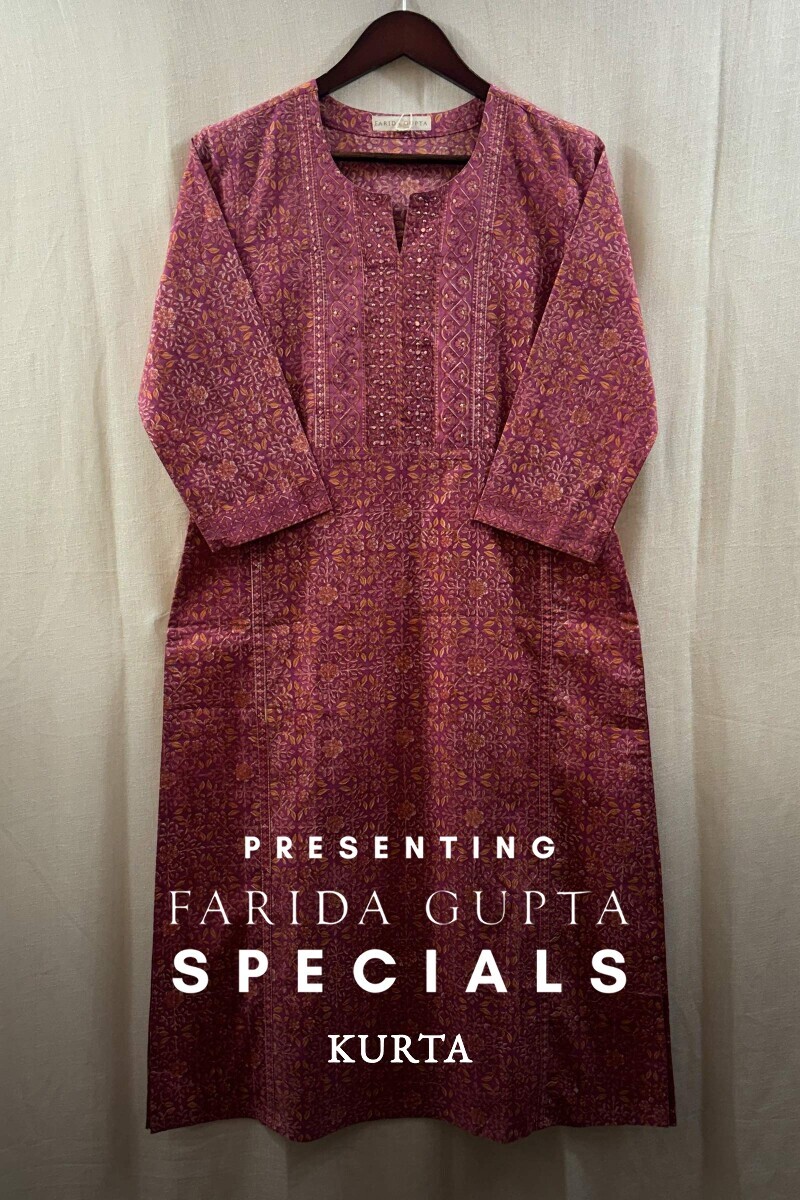 Purple Hand Block-Printed Kurta