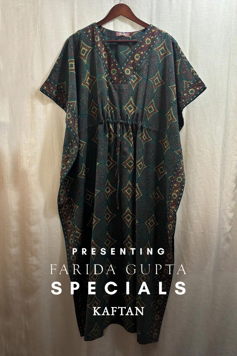 Green Hand Block-Printed Kaftan