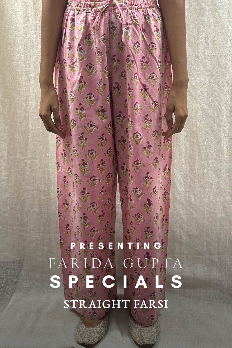 Pink Hand Block-Printed Cotton Straight Farsi