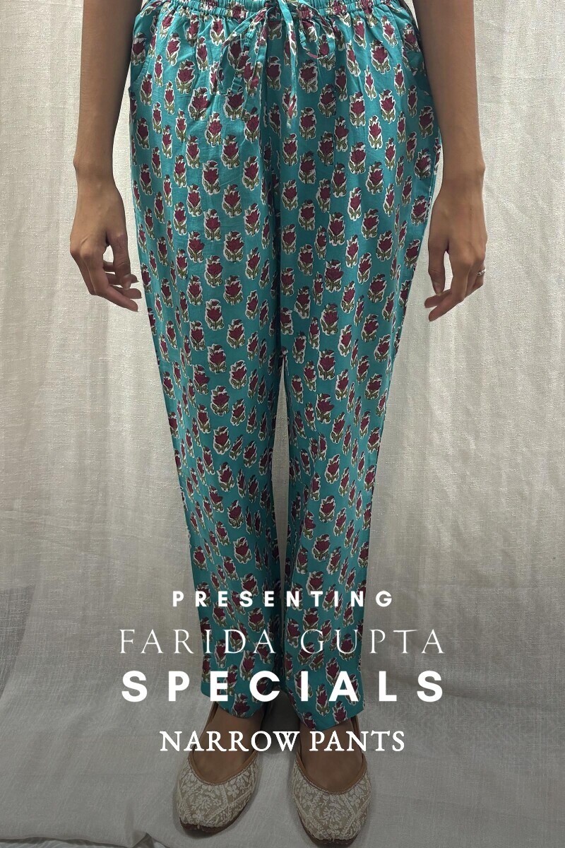 Blue Hand Block-Printed Cotton Narrow Pants