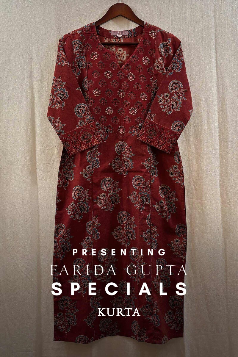 Red Hand Block-Printed Kurta