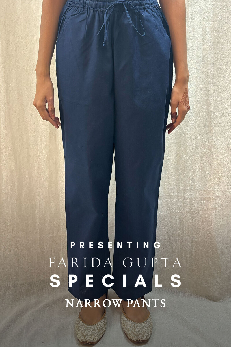 Blue Handcrafted Handloom Cotton Narrow Pants