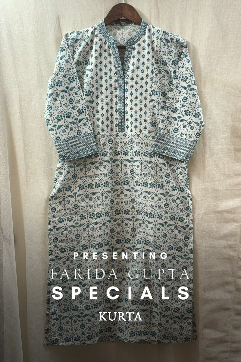 White Hand Screen-Printed Straight Kurta for Women