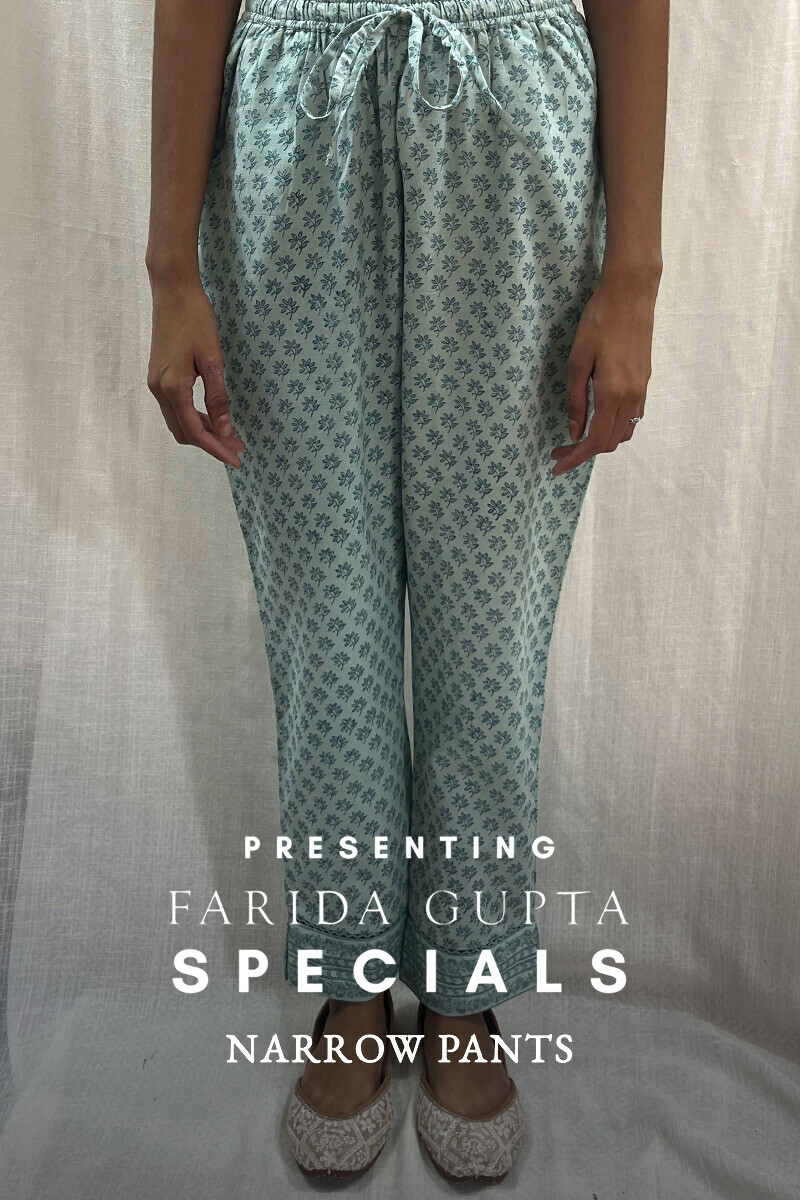 Blue Hand Block-Printed Cotton Narrow Pants