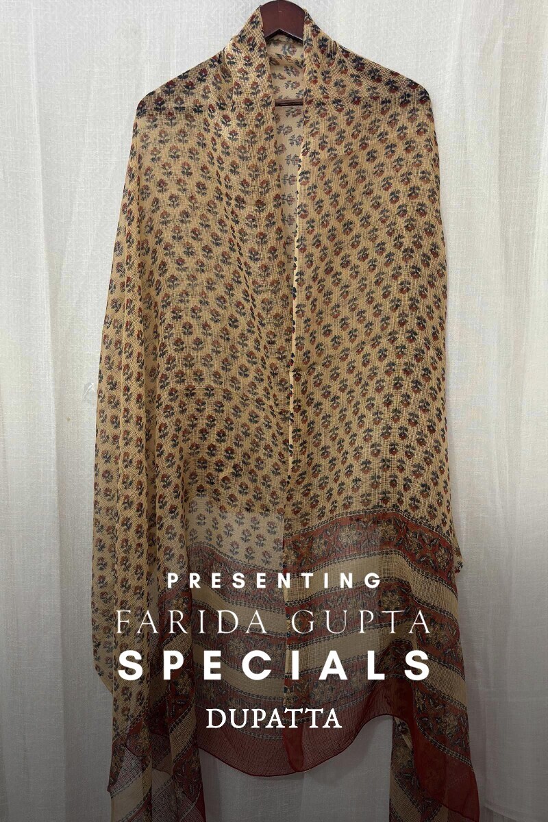 Beige Hand Block-Printed Kota Dupatta