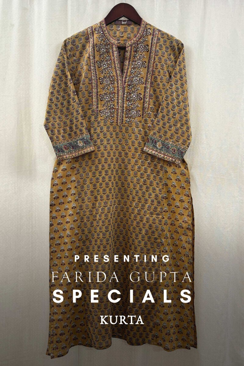 Mustard Hand Block-Printed Kurta