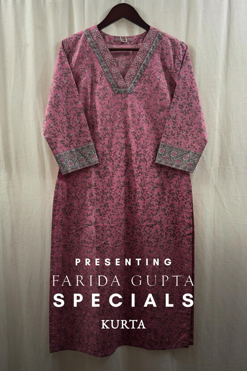 Pink Hand Printed Straight Kurta