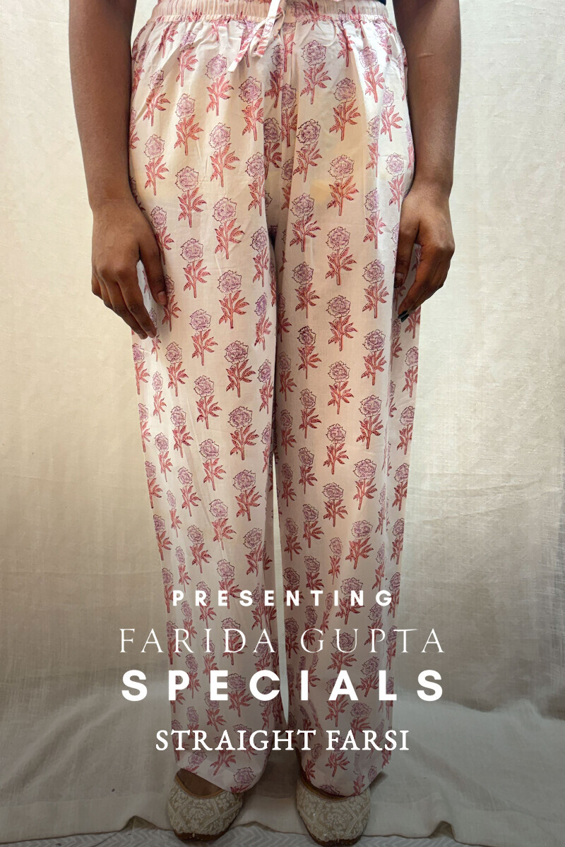 White Hand Block-Printed Cotton Straight Farsi