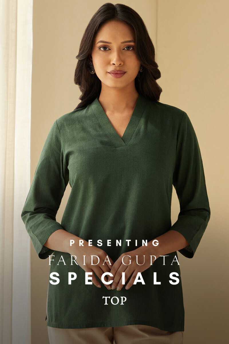 Green Handcrafted Cotton Linen Top