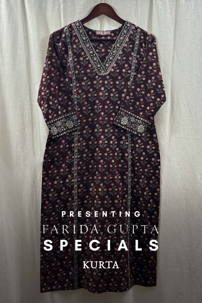 Brown Hand Block-Printed Straight Kurta
