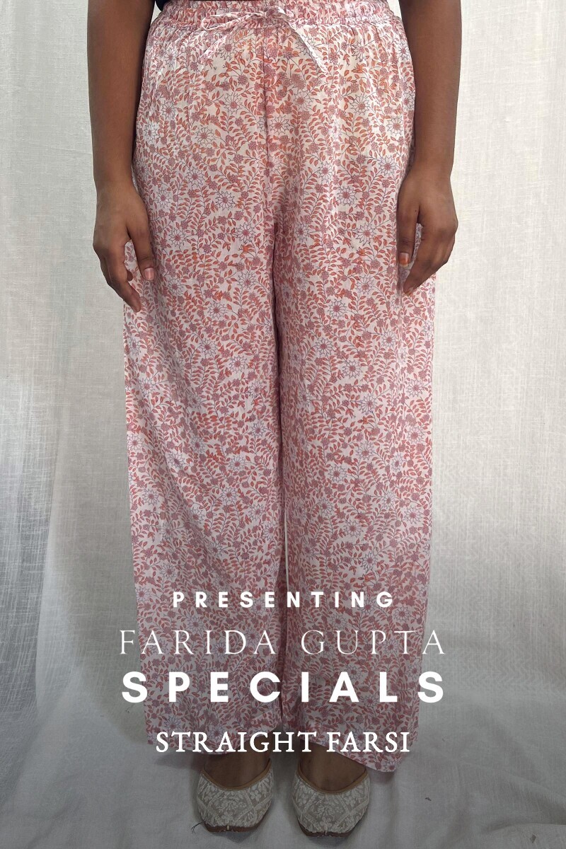 Off-White Hand Block-Printed Cotton Mul Straight Farsi