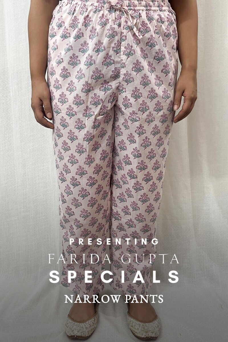 Pink Hand Block-Printed Cotton Narrow Pants