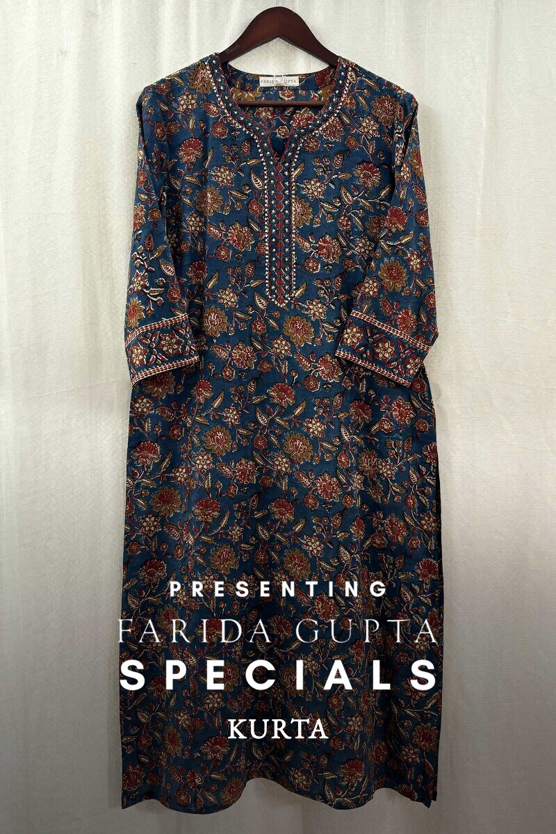 Blue Hand Block-Printed Straight Kurta
