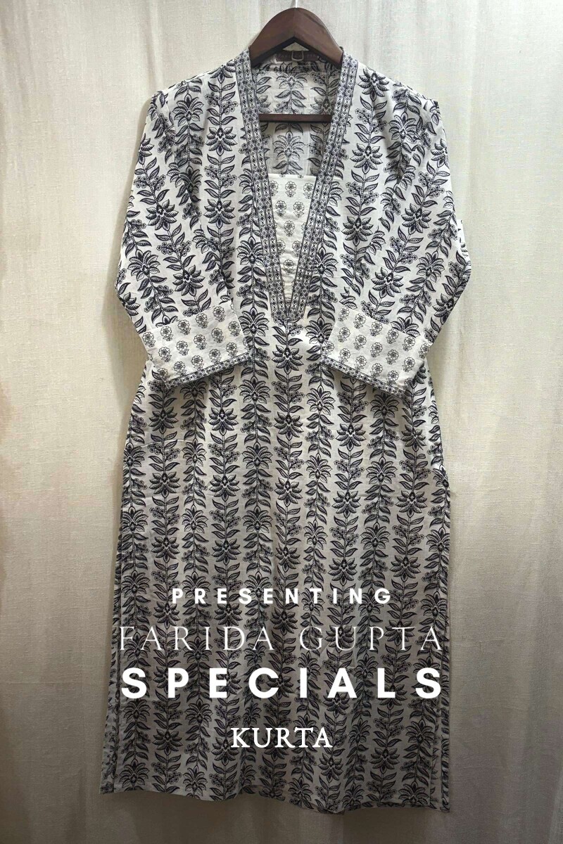 White Hand Screen-Printed Kurta