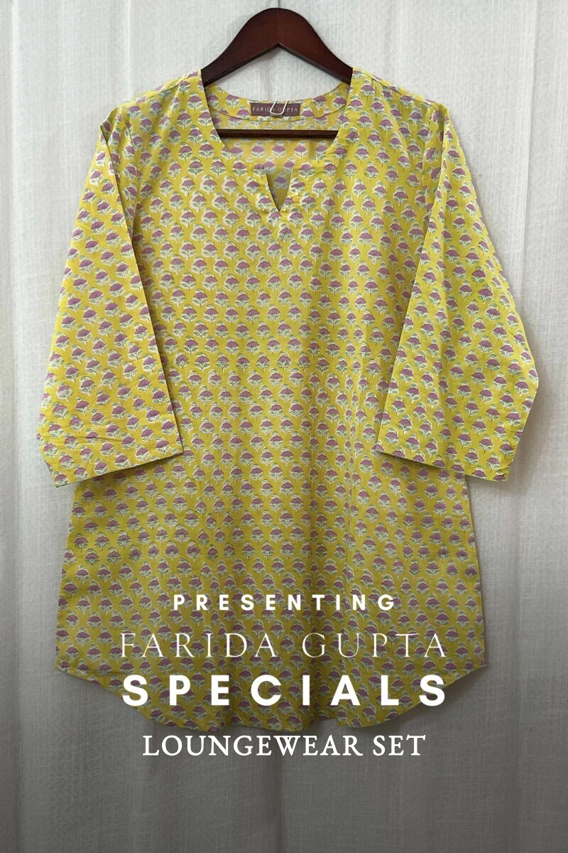 Yellow Hand Block-Printed Cotton Loungewear Set