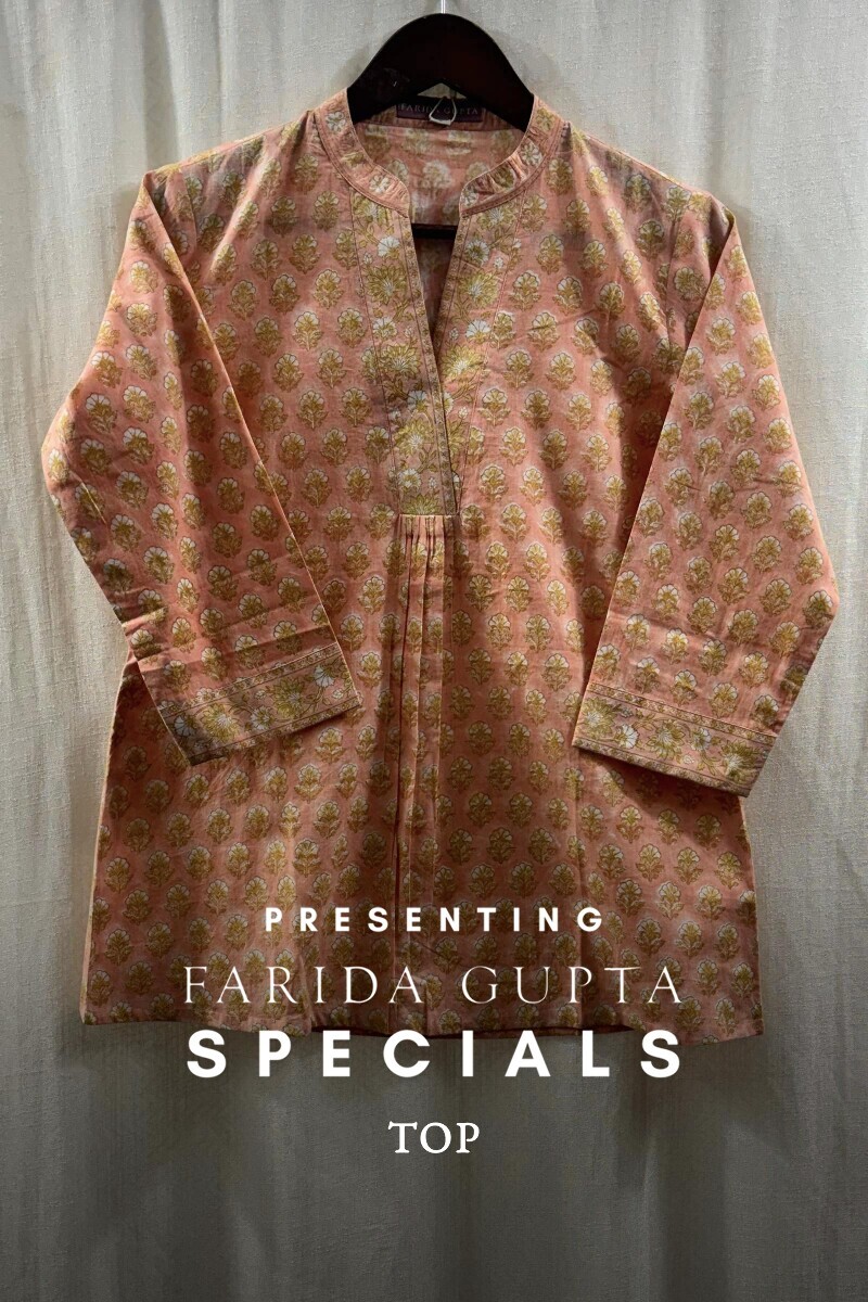 Peach Hand Block-Printed Cotton Top