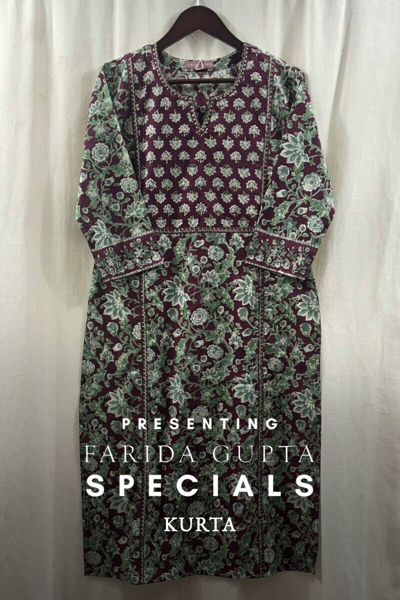 Maroon Hand Block-Printed Straight Kurta