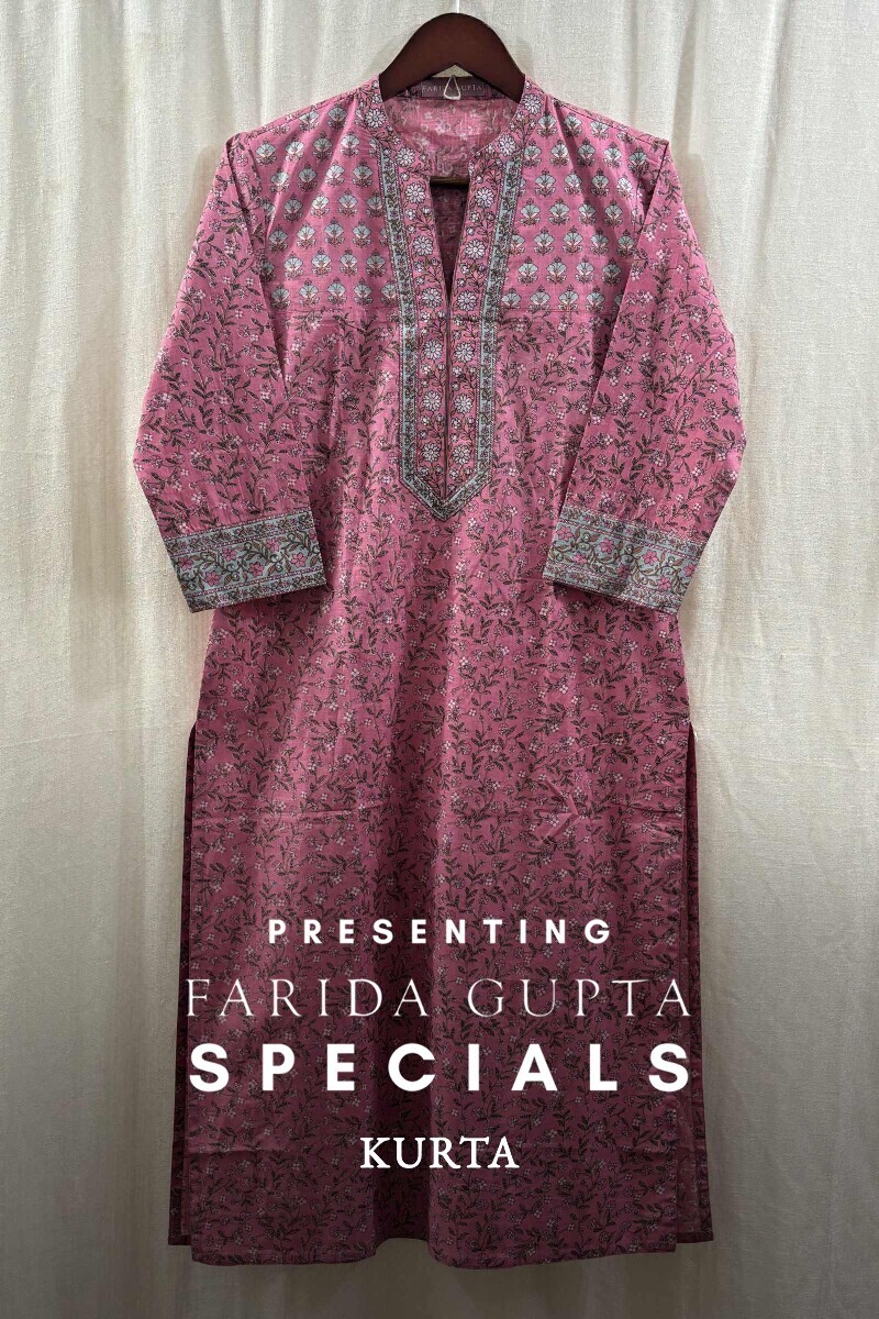 Pink Hand Printed Straight Kurta