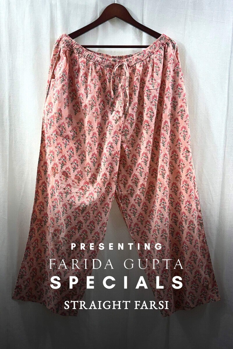 Peach Hand Block-Printed Cotton Straight Farsi