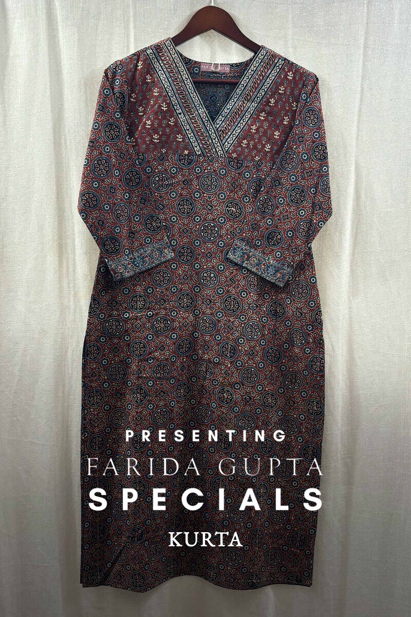 Ajrak Hand Block-Printed Straight Cotton Kurta