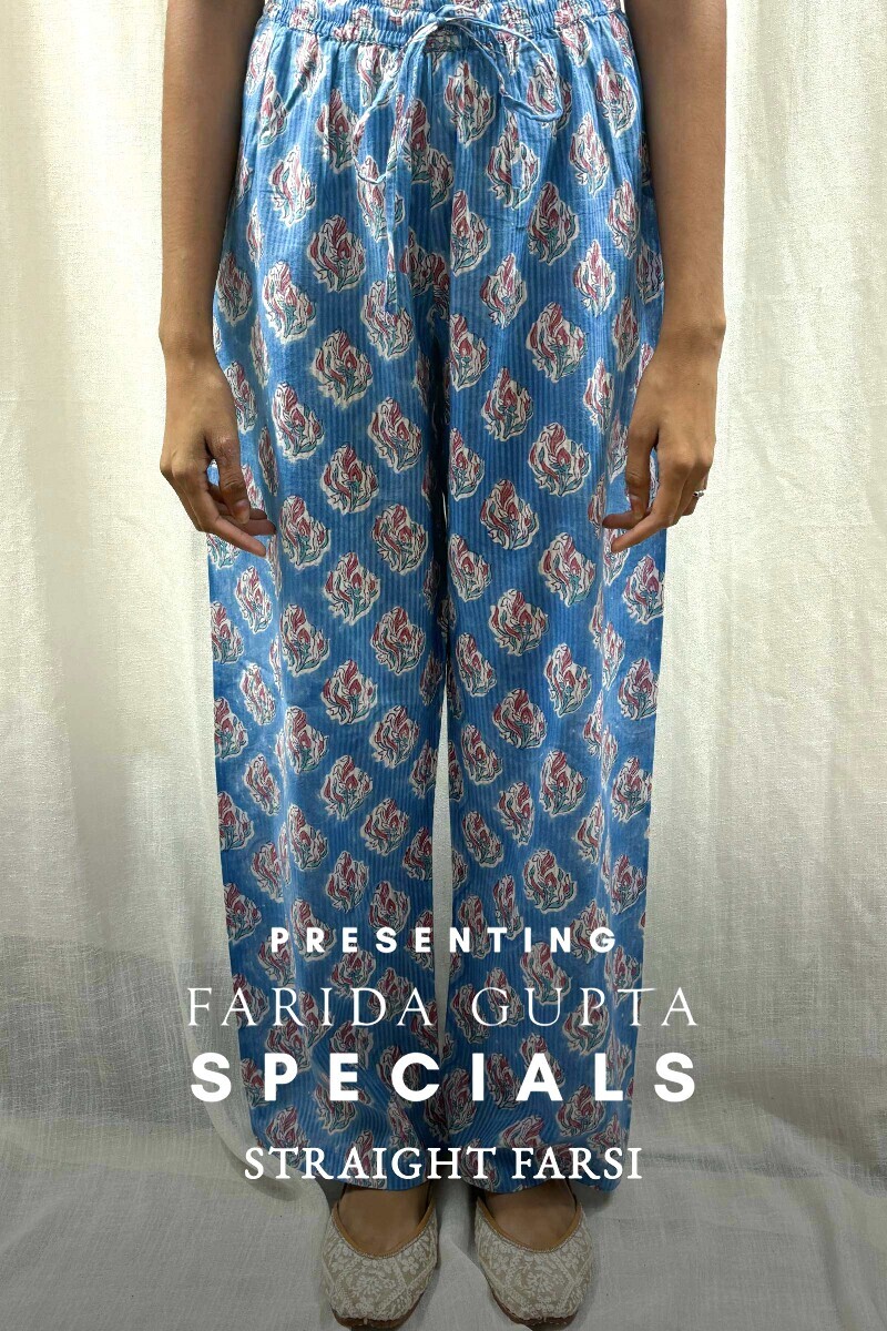 Blue Handcrafted Cotton Dobby Straight Farsi