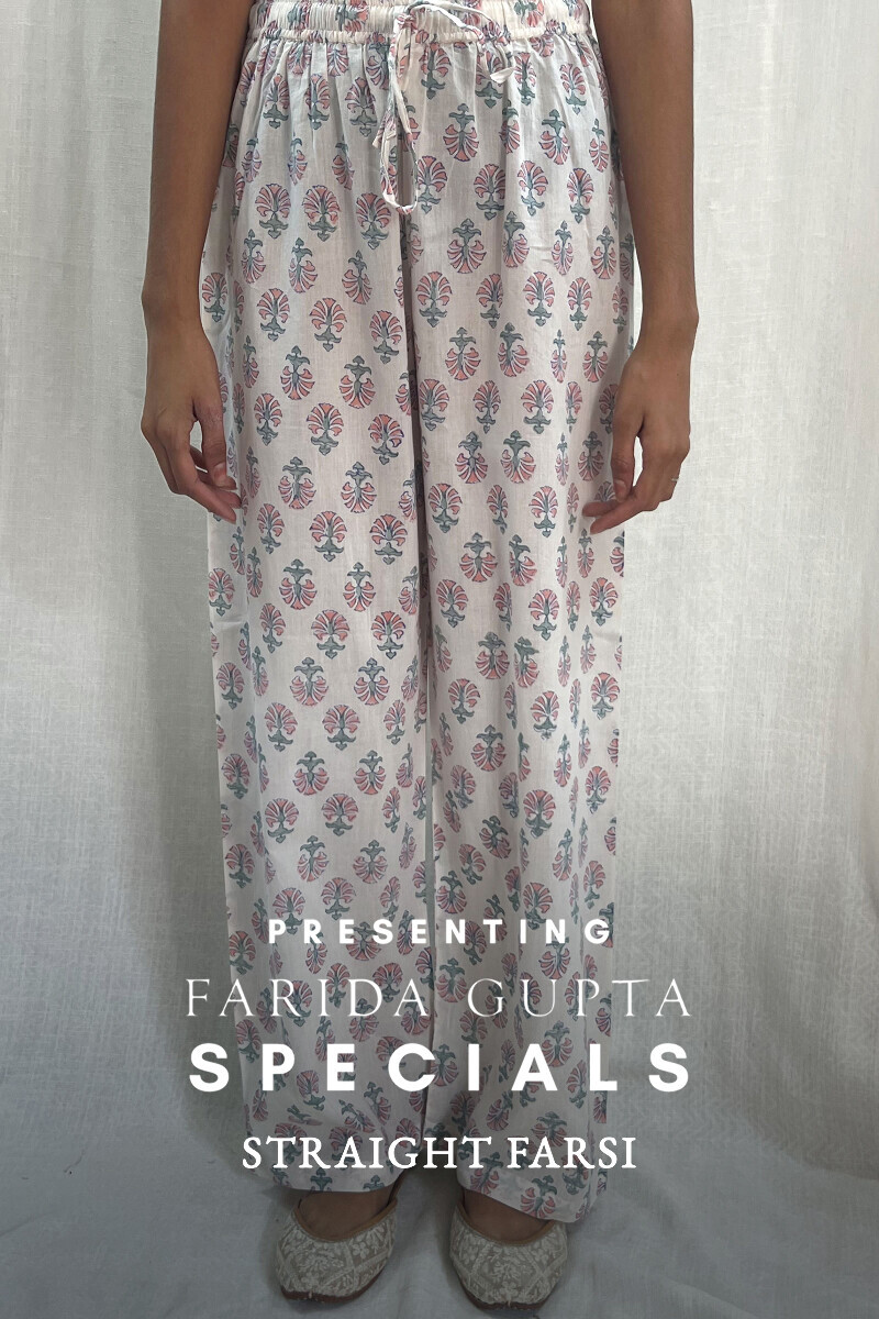 Off-White Hand Block-Printed Cotton Mul Straight Farsi