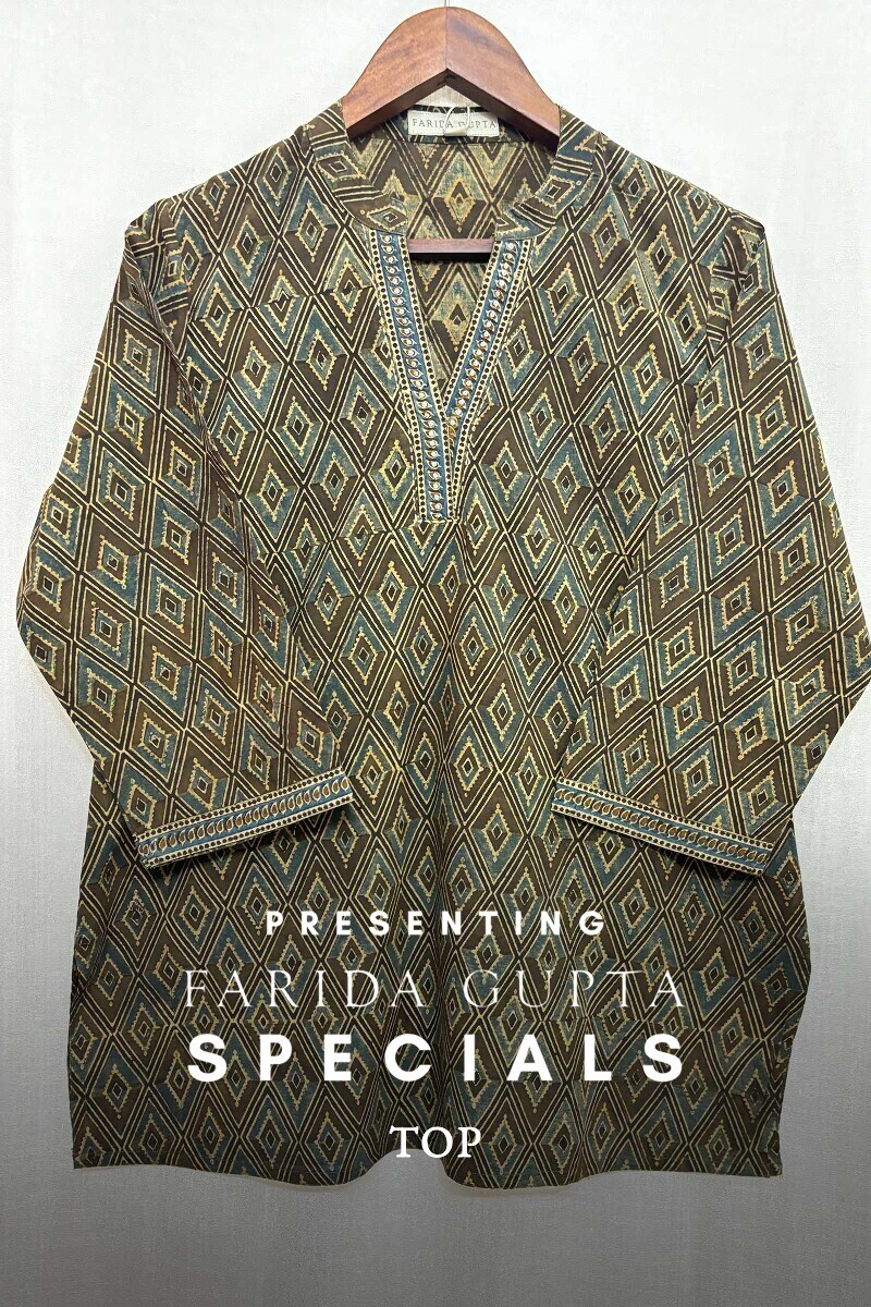 Ajrak Hand Block-Printed Cotton Top
