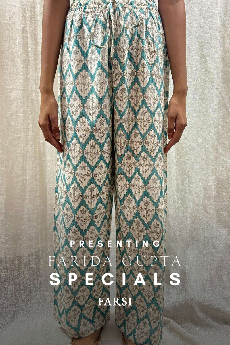 Green Hand Block-Printed Cotton Dobby Straight Farsi