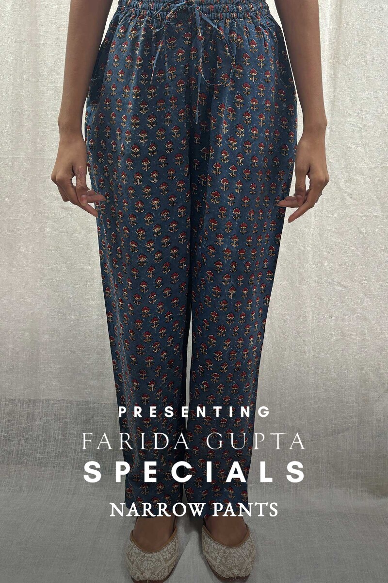 Blue Hand Block-Printed Narrow Pants