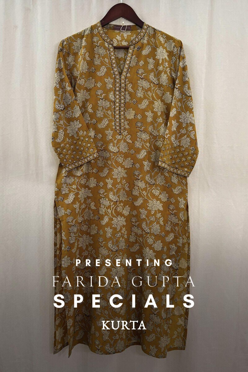 Mustard Hand Block-Printed Kurta
