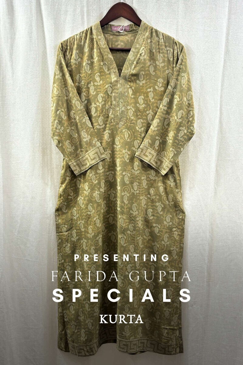 Green Hand Block-Printed Dabu Kurta