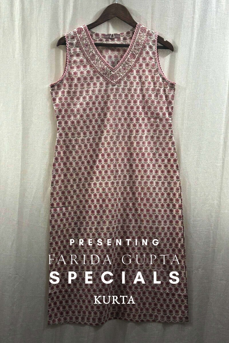 Off-White Hand Block-Printed Straight Cotton Slub Kurta